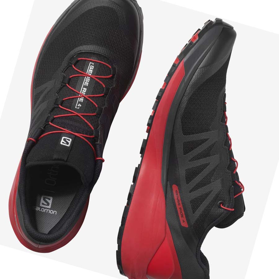 Tenis Para Trail Running Salomon SENSE RIDE 4 Hombre Negros Rojos | MX 3492UZG